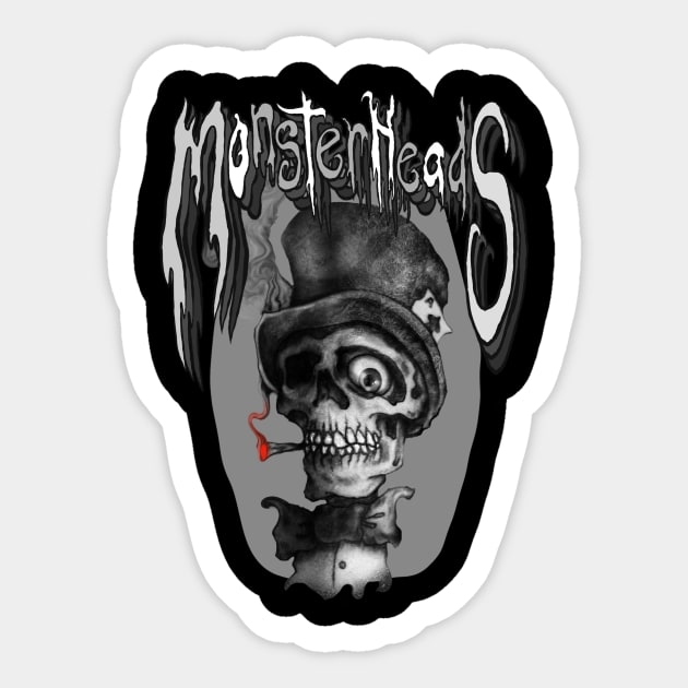 Scull with Top Hat Sticker by MonsterHeads69